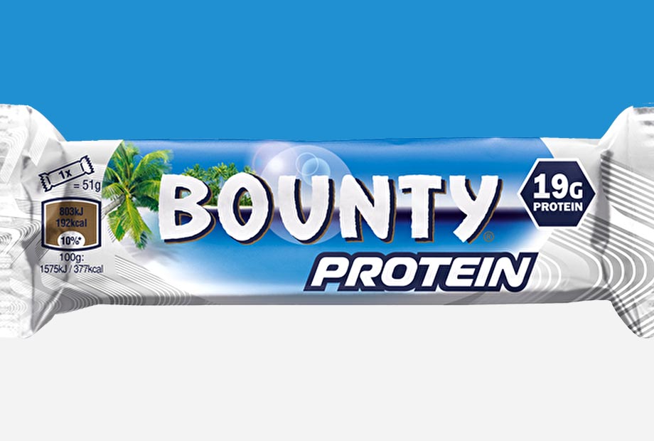 Baton proteinowy Bounty mający  19 g białka i niecałe 200 kalorii